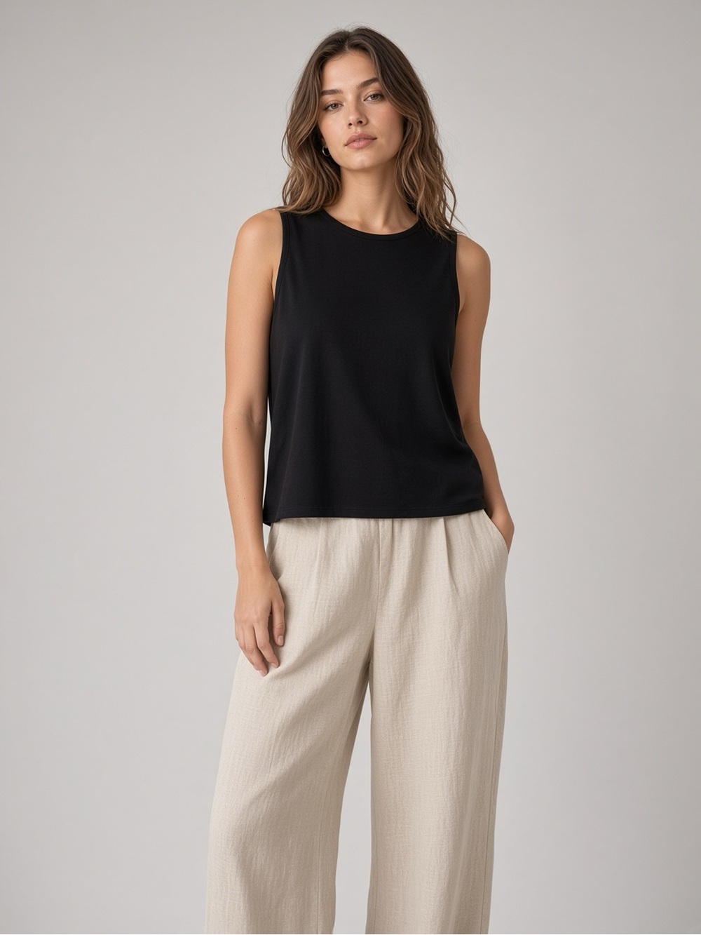 Eileen Fisher M Sleeveless Black Boxy Tank Top Classic Shell 100% Wool